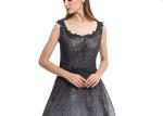 Luxury Black Lace Tulle Embroidery Arabic Evening Dresses Sweep Train Style