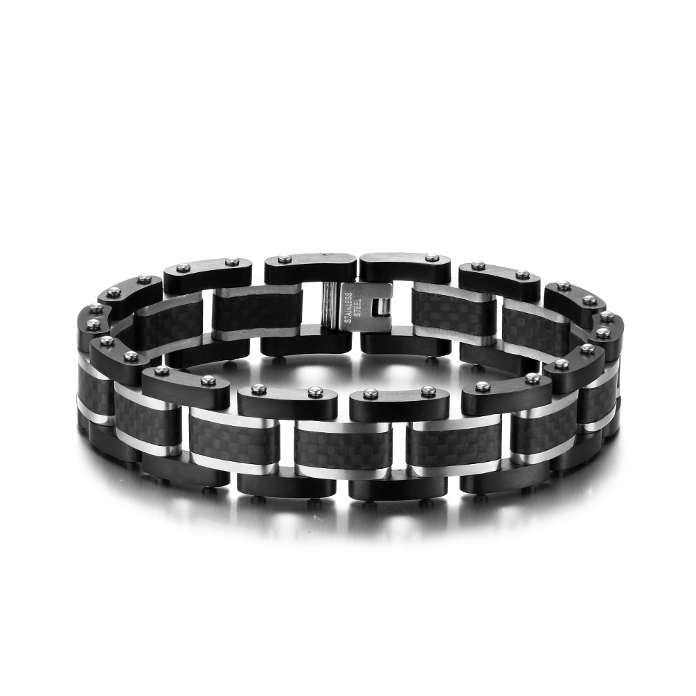 Mens Thin Leather Stainless Steel Bracelet Magnetic Buckle Customizable Engraved LOGO