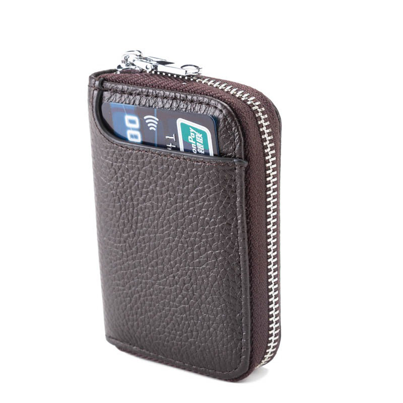 Convenient Multi-Slot Zipper Genuine Cowhide Accordion Pickup Bag with RFID Blocking