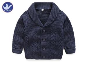 China Lapel Collar Boys Navy Blue Cardigan Sweater , Children's Knitted Jackets Cotton factory