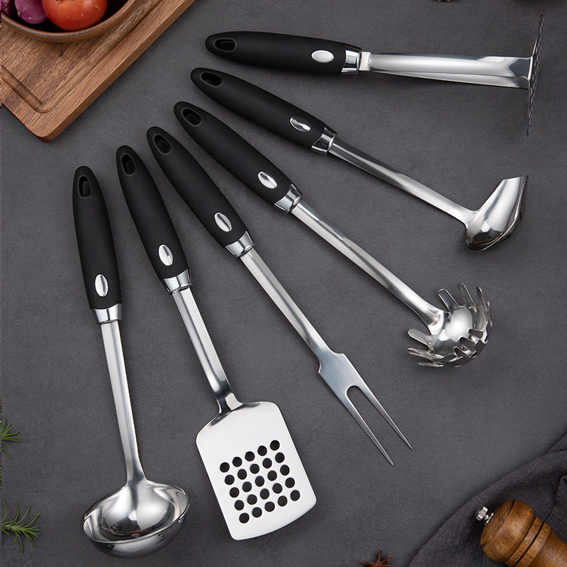 Europe style New pattern kitchenware set with stand black color handle cooking tools patato masher