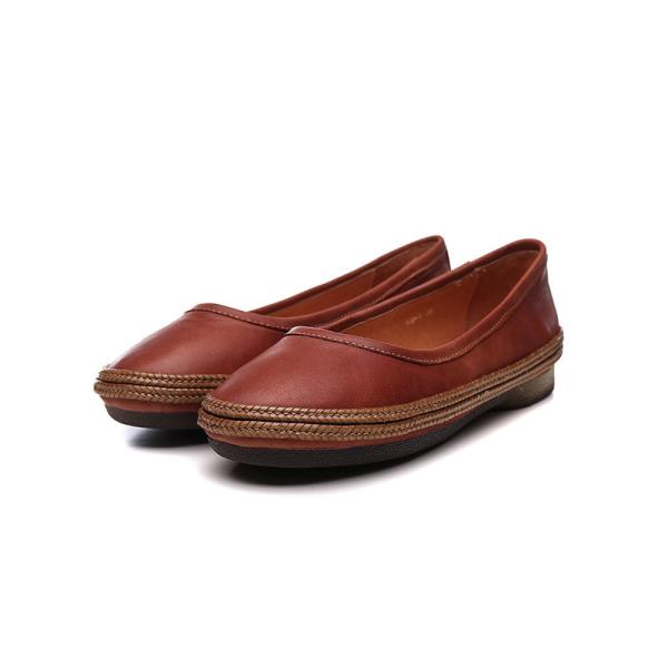 S347 Women'S Shoes Leather Retro Women'S Shoes Woven Shallow Mouth Flat Shoes