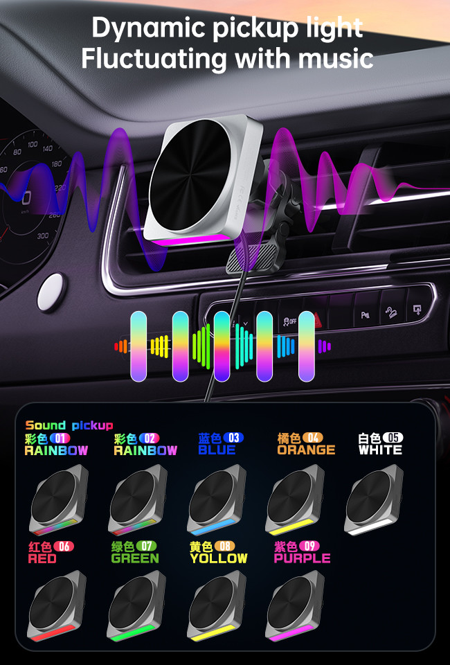 Advanced Iphone Charger Stand 9 Light Colors Switching Car Magnetic Wireless Charger With 15w Fast Charging Thin And Durable
