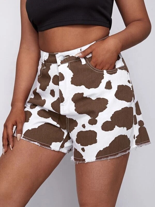 2023 Hot Selling Fashion Women Casual Skinny Printed Short Jeans Ladies Milk Cow Print Shorts Denim Pants