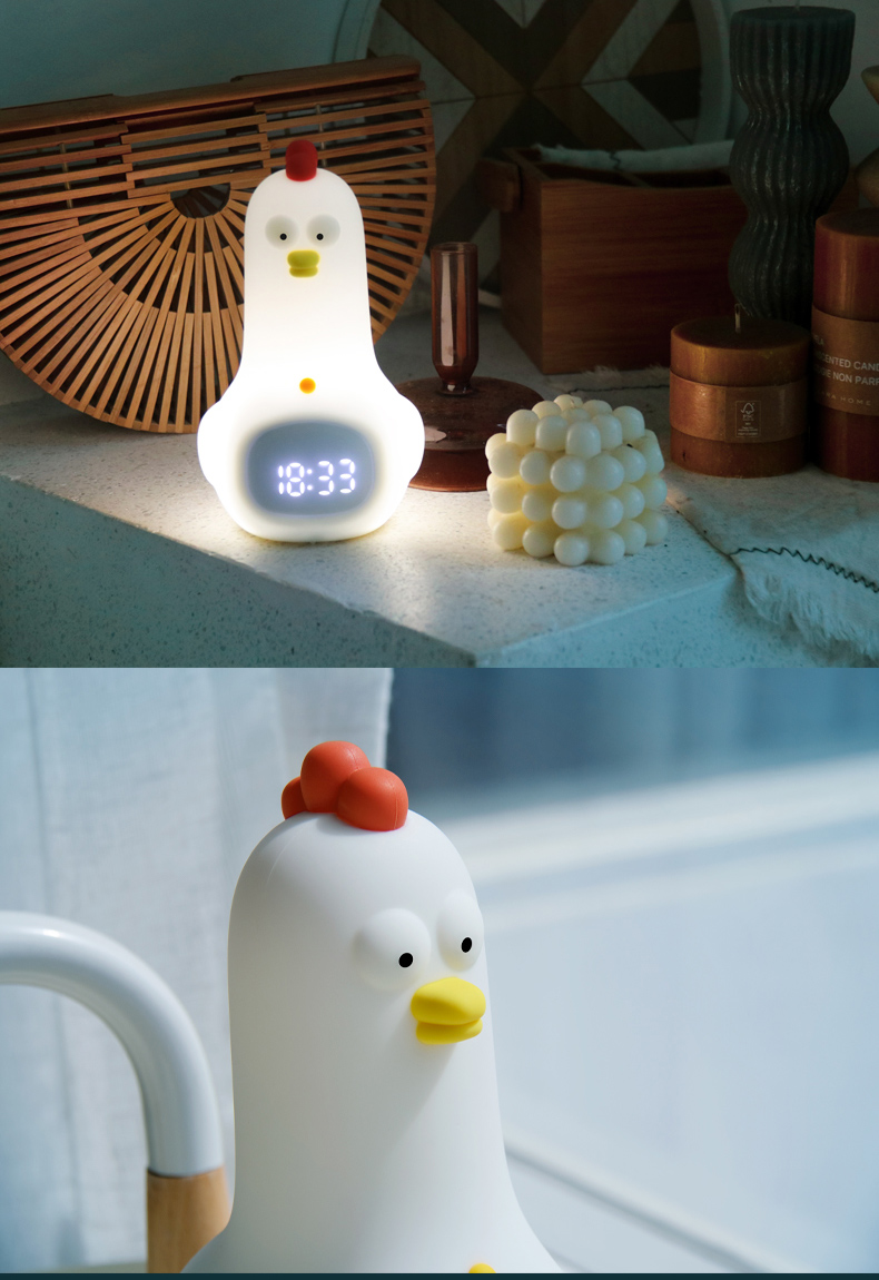 Kids Kung Fu Chicken Alarm Clock with Digital Display Night Light and Smart Features