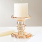 Electroplate Gold Pillar Color Glass Candle Holder Machine Pressed 11.2cm Height