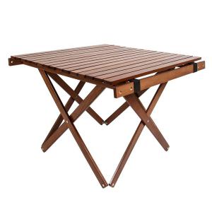 60x60cm Adjustable Height Camping Table 33-47cm Foldable Beech Wood