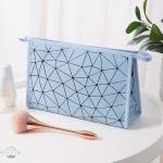 Large Capacity Customized Pu Leather Rainbow Zipper Rhombus Geometric Makeup