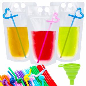 China 500ml 750ml Transparent Drink Liquid Packaging Pouch With Straw And Handle factory