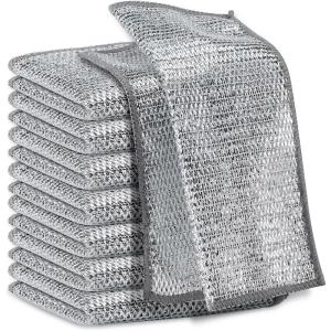 China KILINE Multipurpose Kitchen Supplies Microfiber Wire Dishcloth Non Scratch Layer Double Sided Silver Cleaning Cloths factory