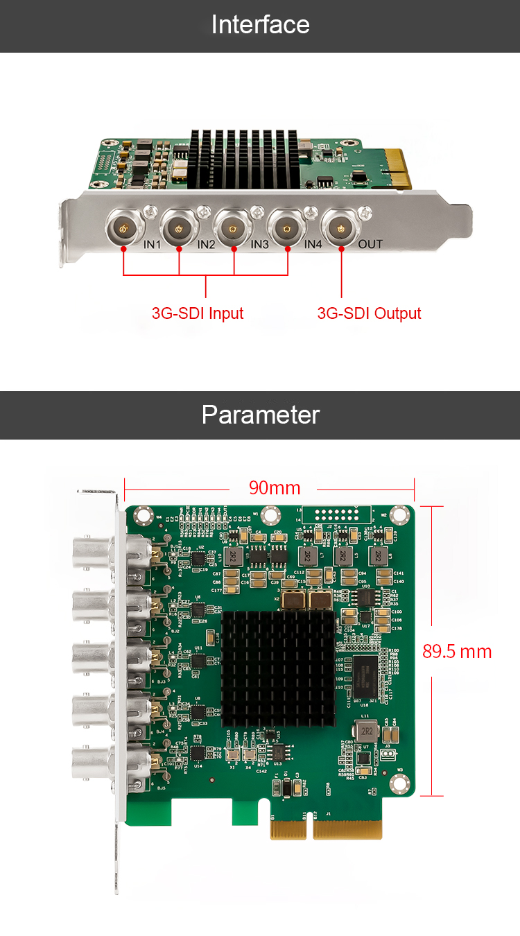 Professional 1080P60 Live Streaming Video Capture Card with 4 SDI Inputs and 1 Output