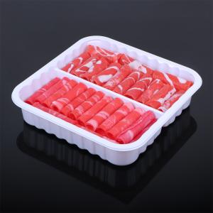 China Disposable freezing safe PET PP heat sealing Plastic frozen food meat packaging tray two compartment MAP tray factory