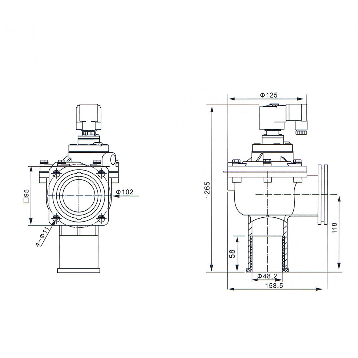 Main Dimension of CA45FS double diaphragm pulse valve: