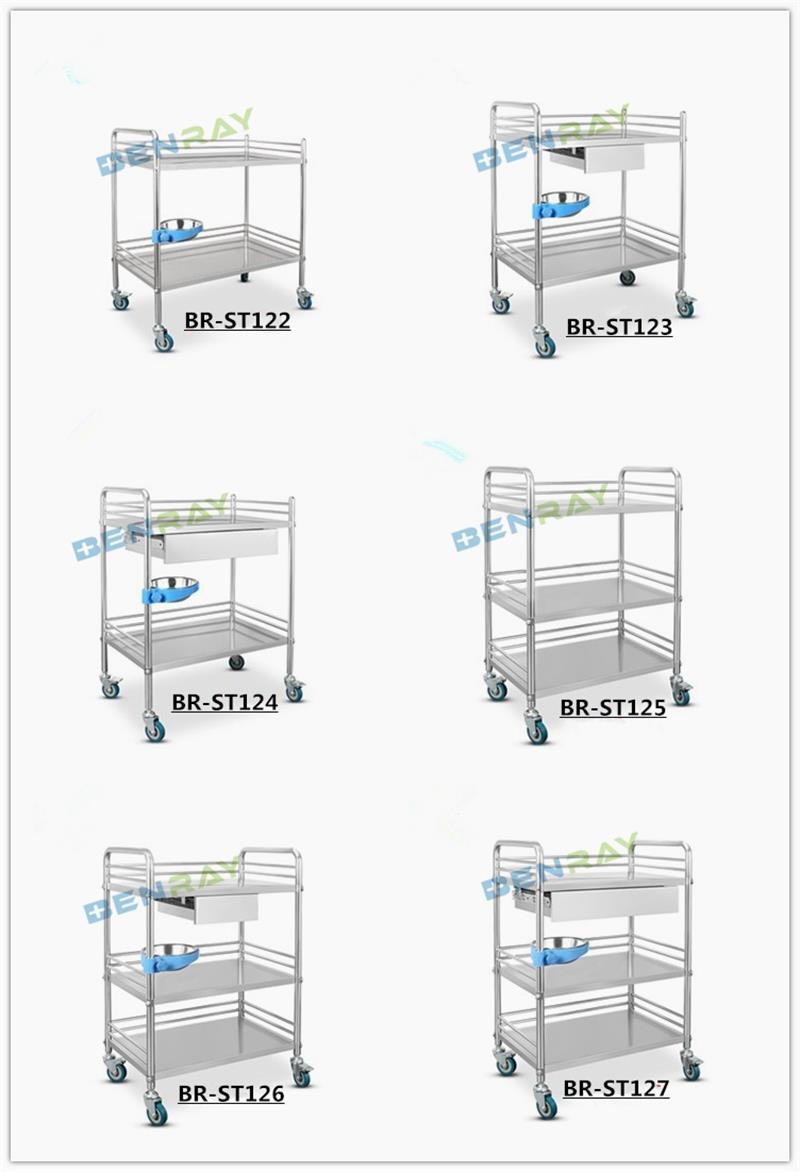 2 Layers 1 Drawer Hospital Stainless Steel Medical Instrument Trolley