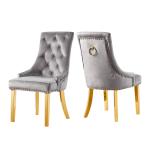 Velvet Tufted 54x64x100cm Gray Upholstered Dining Chairs Stainless Steel Foot