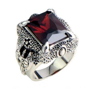 China Mens Thailand Retro Dragon Sterling Silver Ring with Created Garnet(023605WRED) factory
