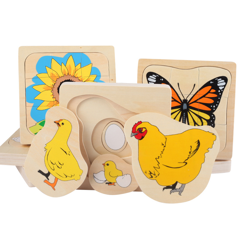 Montessori early childhood education toys growth process Montessori animals and plants men and women multi-layer puzzle