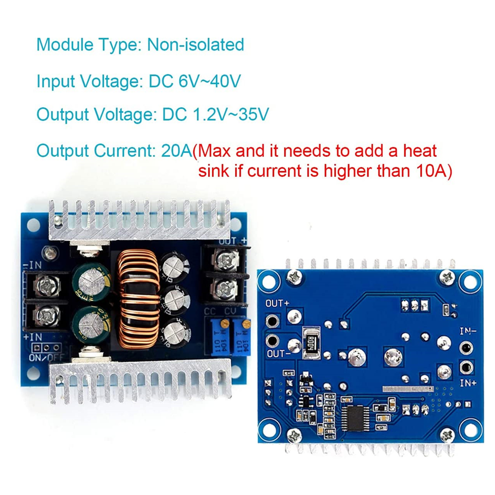 300W 20A DC-DC Buck Converter Step Down Module with Current Limiting Range of 0.2-20A
