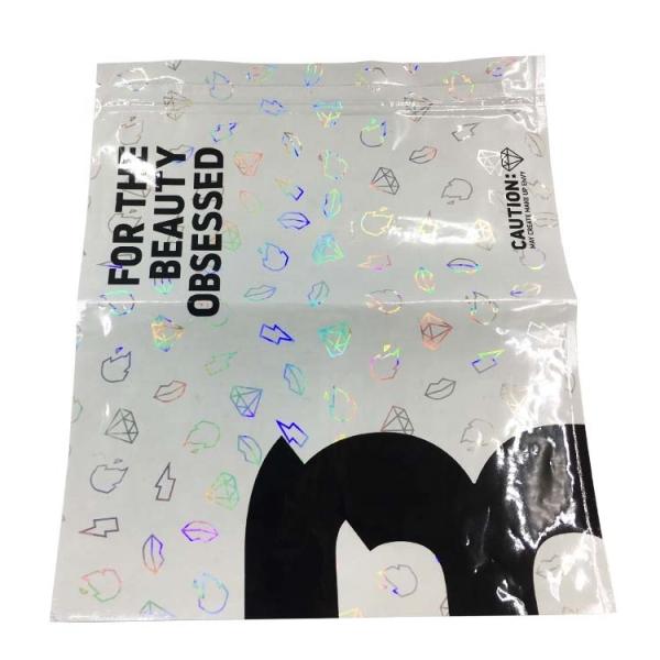 China Holographic Compostable Aluminium Foil Three Side Seal Mylar Bag with Zipper and Window for Gifts or Cosmetics factory