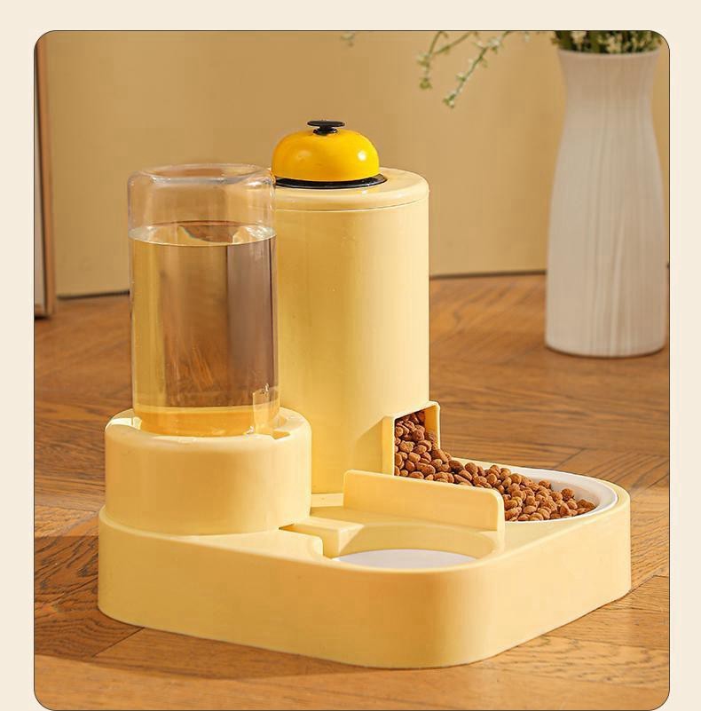Automatic Cat Feeding Water Feeder 3-in-1 Drinking Fountain Cat and Dog Stainless Steel Bowl with Bell