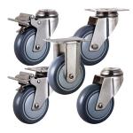 4" PU Silent Wheel Threaded Stem Swivel Locking Medium Duty Stainless Steel