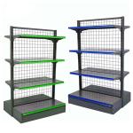 Steel Metal Grid Display Rack For Supermarket Shop Exhibit Net Mesh Shelf