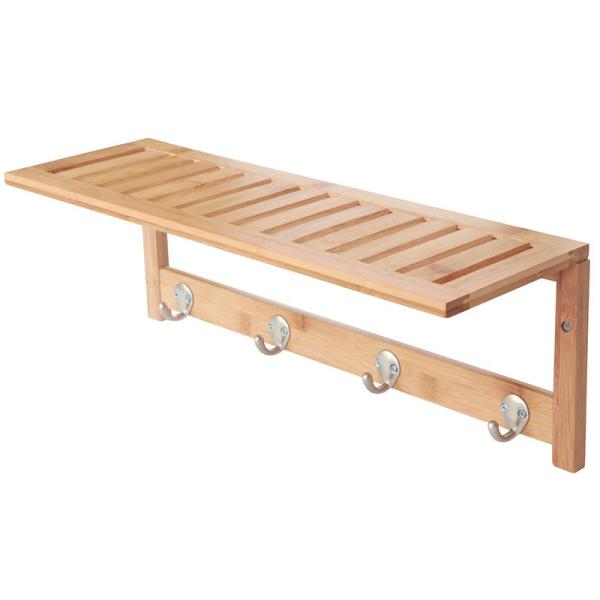 Modern and Functional Solid Bamboo Wooden Bathroom Shelf with 4 Stainless Steel