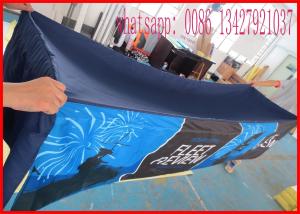 China Promotional 8ft 240g Printed Spandex Tablecloths , Stretch Tablecloths Customized Made Logo factory