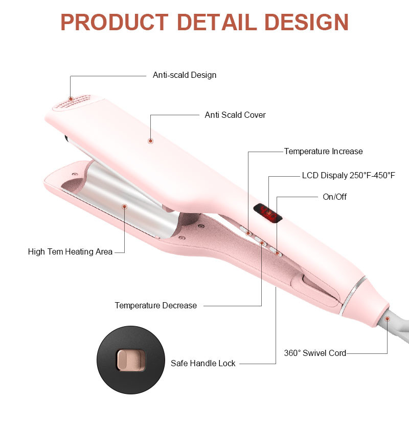 Deep Waver Ceramic Tourmaline Curling Iron 78W 360 Degrees Swivel Power Cord