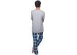 Short Sleeve Long Pant Cotton Checked Pyjamas / Nightwear , Solid Top Checkered