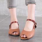 S063 Summer new leather retro handmade metal buckle fish mouth flat shallow