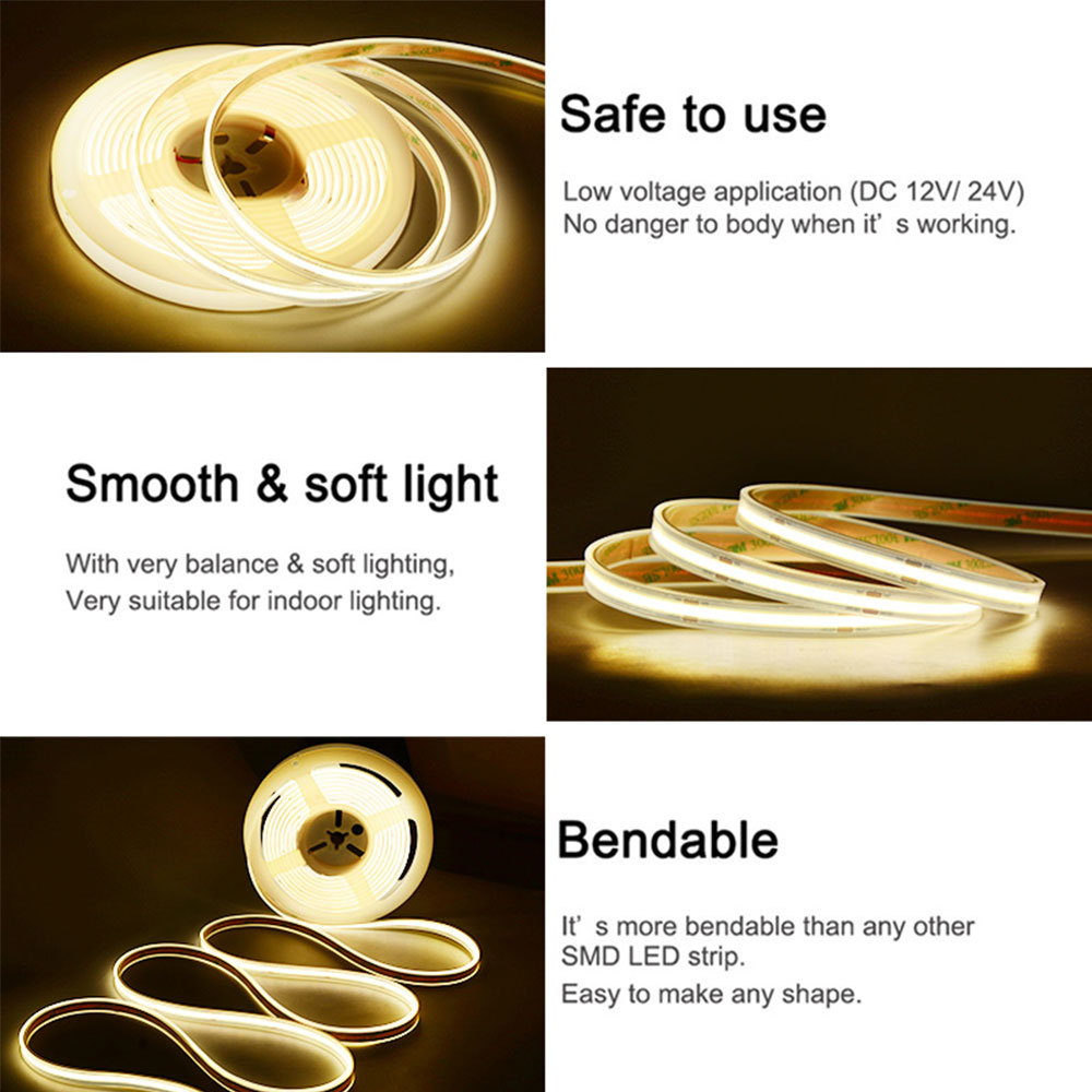 LED Strip Light 8mm10mm 480leds 3000K4000K6500K Warm Natural White Flexible COB Light