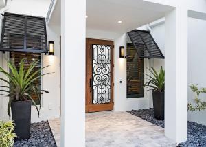 China Prevent Freezing﻿ Tempered Wrought Iron Door Glass Silk Screening Great Security Feature factory