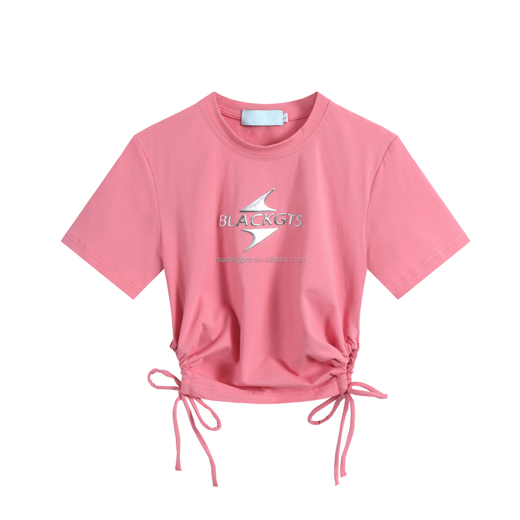 Y2k Side Drawstring Hallow Out Design Short Sleeve Crop Top Hot Sexy Fashion Slim Custom Baby Tee