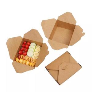 China 50pcs Biodegradable Kraft Paper Food Packaging 1000ml Disposable Meal Prep Containers factory
