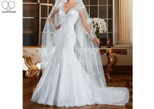 China Long Sleeve Lace Mermaid Bridal Gowns Pure White Beading Perspective Back factory