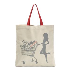 China Red Handle Beige Shopping 8oz Cotton Tote Bags factory