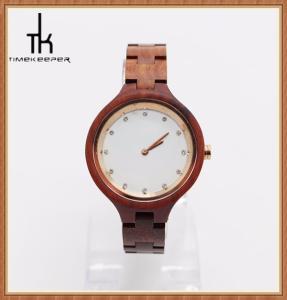 China Ladies Red Sandal Wooden Wrist Watch 38mm Diameter White Dial Art factory