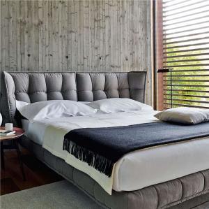 China Frosted Fabric King Size Upholstered Bed Headboard Hotel Bedroom Bed factory
