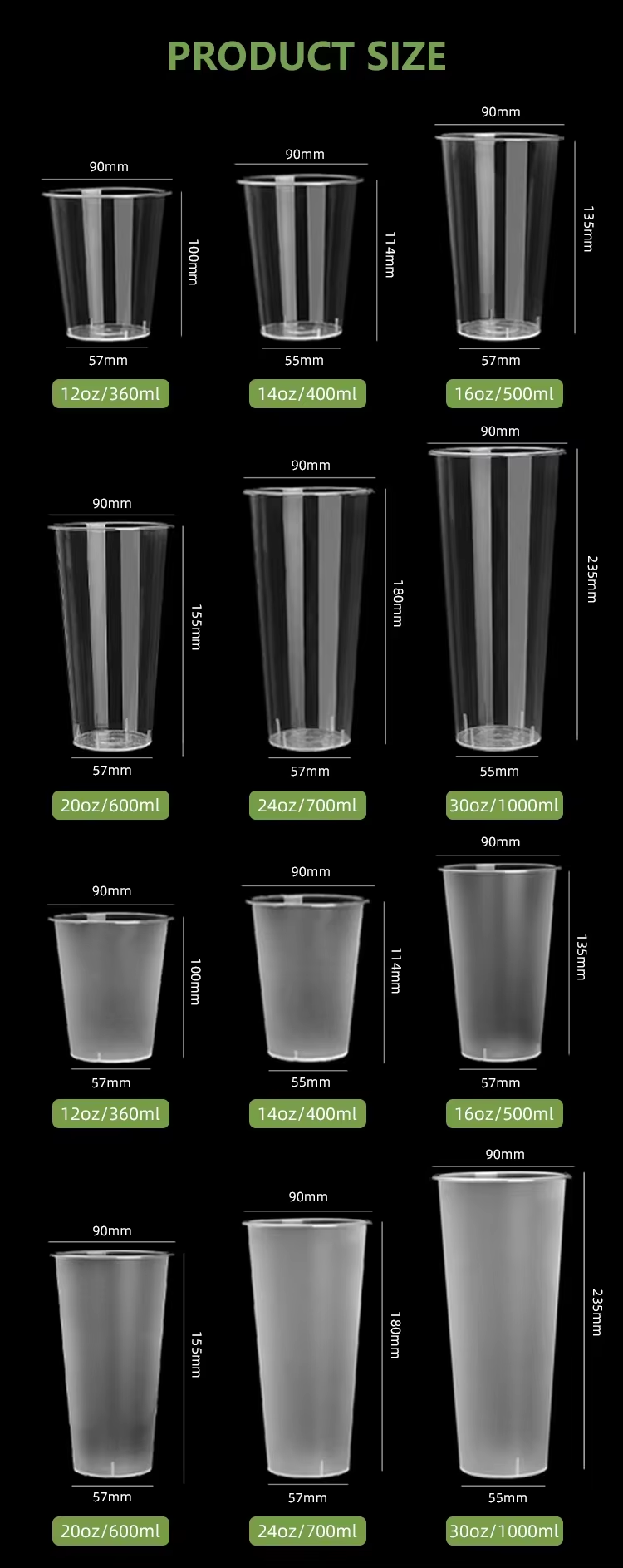 Wholesale Custom Logo Pp 90Mm Boba Bubble Milk Tea Cup Disposable 500Ml 700Ml Capacity Plastic Hard Pp Drink Cup for Soda