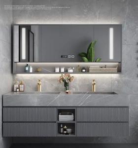 China Modern Bathroom Vanity Sink Cabinet Solid Wood Furniture Double Cabinet factory