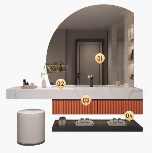 China Soft Closing Illuminated Bathroom Mirror Cabinet Orange Stripe Watertight Plywood factory