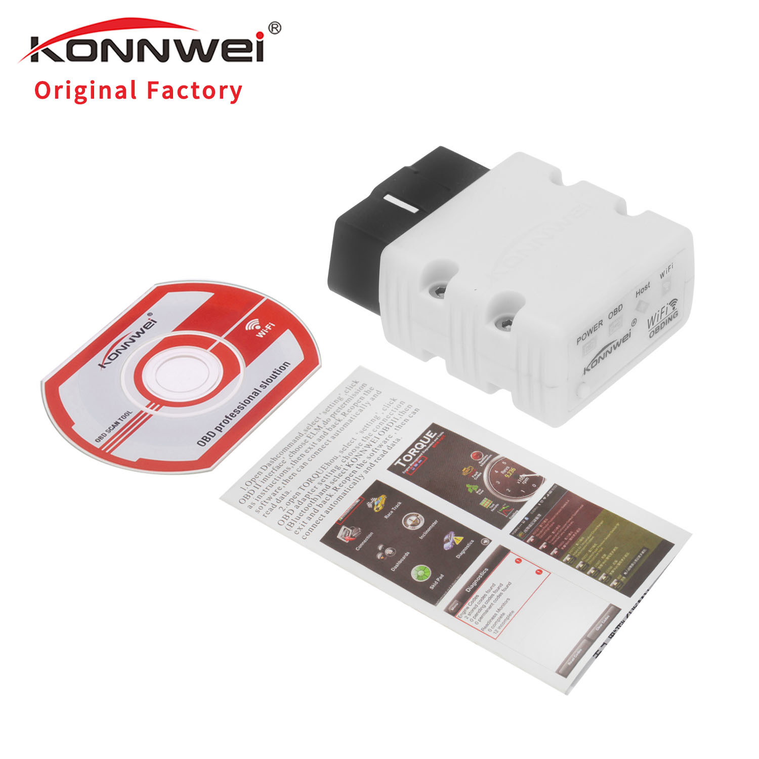 ABS Housing Iphone Vehicle Code Reader KONNWEI KW902 Wifi Obd2 Scanner 12V 0.5-1W