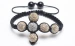Shamballa Cross Bracelet, Clear Crystal Pave Alloy Beads