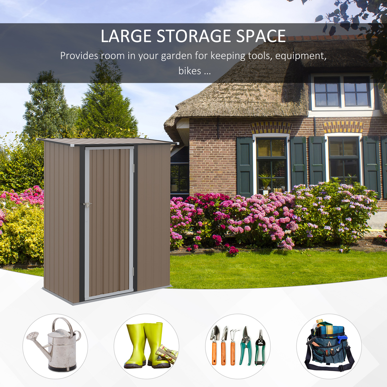 AJUNION 5x3FT Galvanised Steel Outdoor Shed for Sustainable Tools and Bike Storage