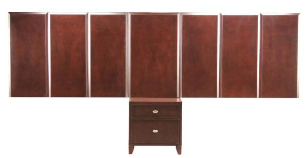 Walnut wood veneer double queen size headboard with night stands of hotel