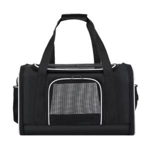 Canvas Polyester Foldable Pet Carrier Black Cat Carrier Shoulder Bag Rectangle