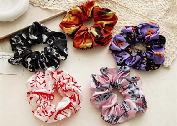 Halloween festival satin printed scrunchies headdress women's headstring elastic