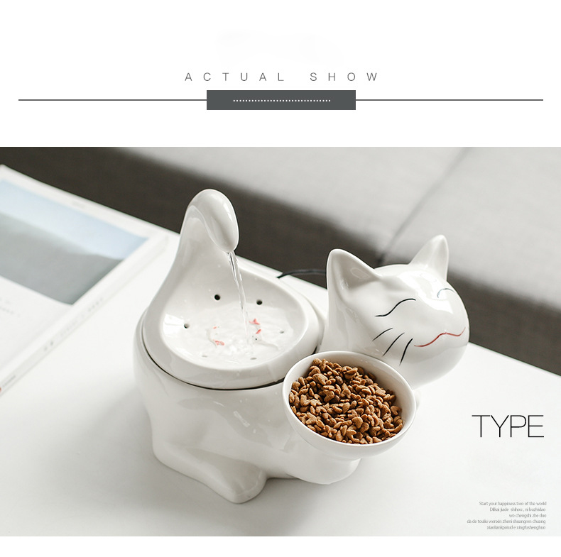 2L Water Capacity Ceramic Pet Bowl Automatic Multifunctional