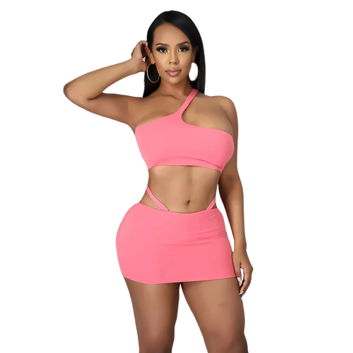 Tee Dress Bikini Top With Irregular Waist Hollowout Solid Color Set 2 Pieces